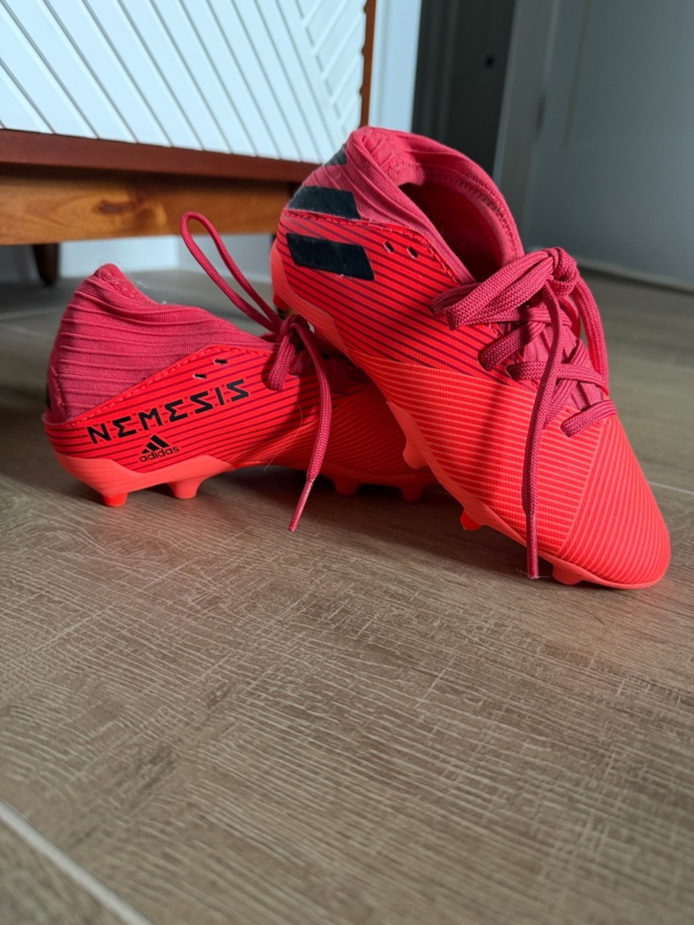 NWOT adidas Kids Nemesis Soccer Cleats - Coral Red